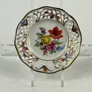 Schumann Arzberg Germany Dresden Reticulated Floral Plate Gold Trim Vintage 40s